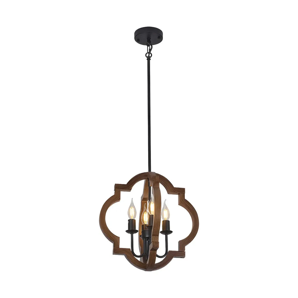 Lustre candélabre industriel réglable en bois brun avec cage