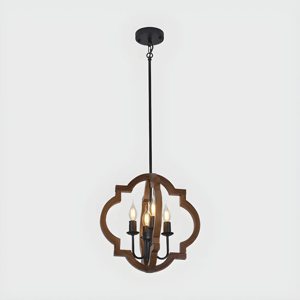 Lustre candélabre industriel réglable en bois brun avec cage