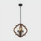Lustre candélabre industriel réglable en bois brun avec cage