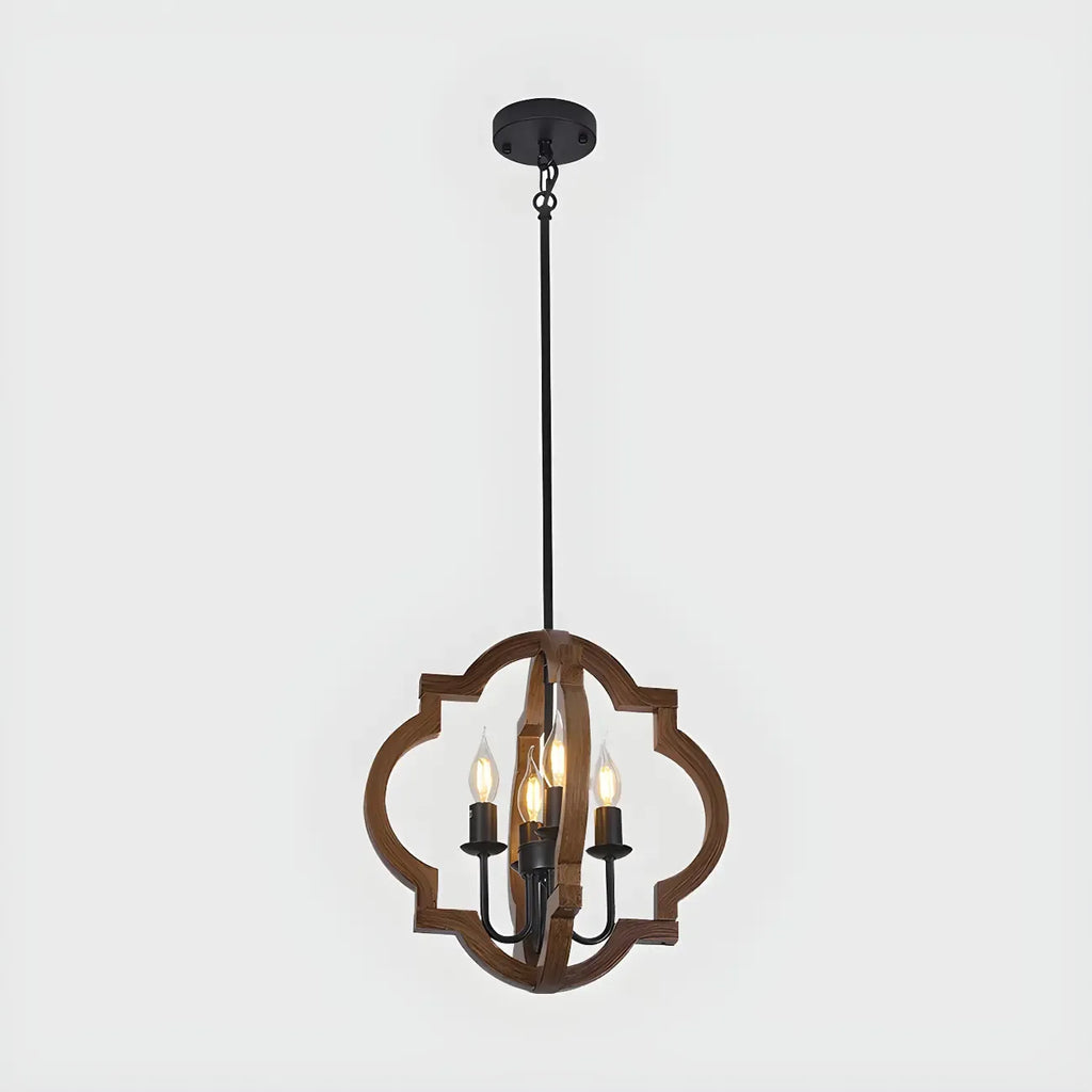Lustre candélabre industriel réglable en bois brun avec cage