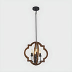 Lustre candélabre industriel réglable en bois brun avec cage