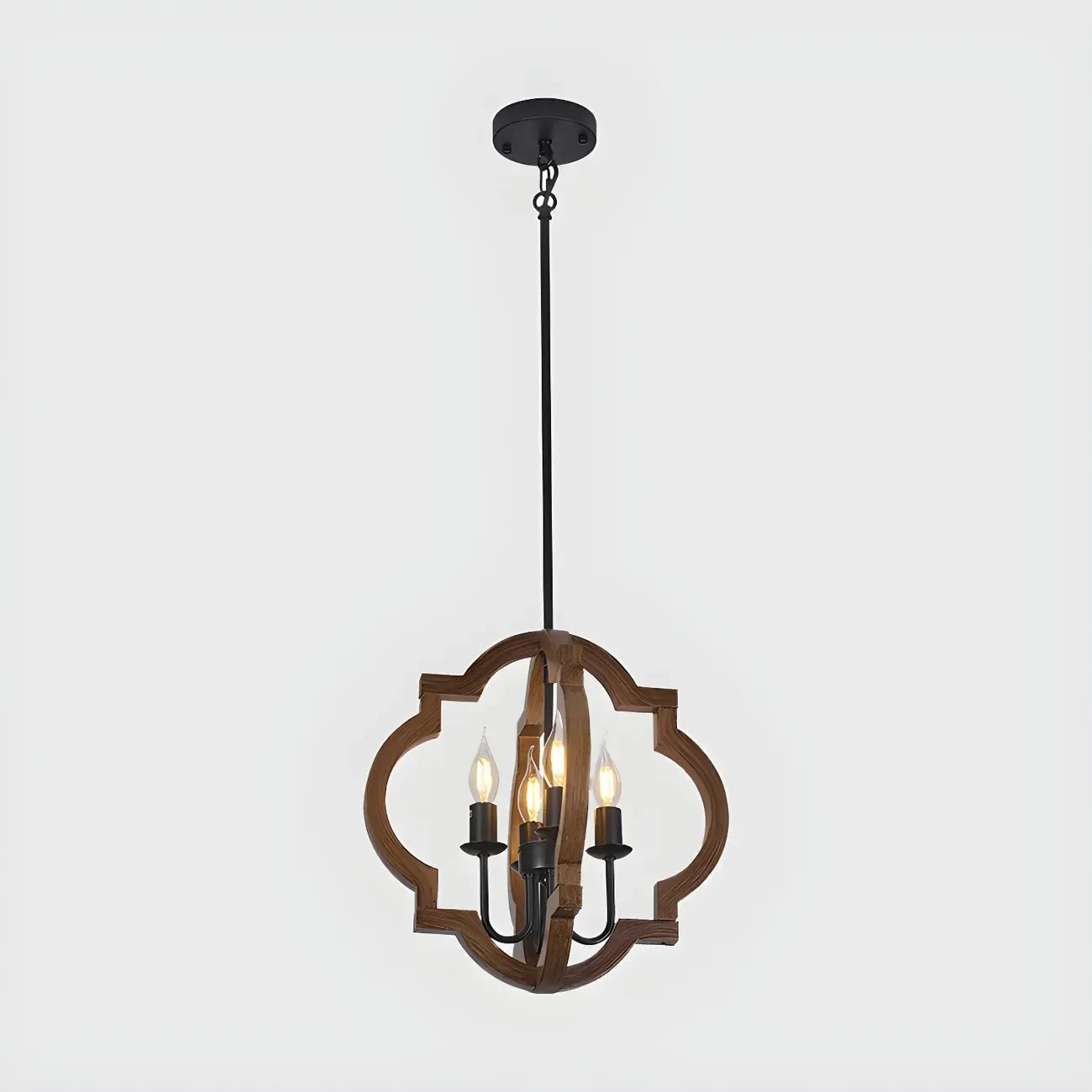 Lustre candélabre industriel réglable en bois brun avec cage