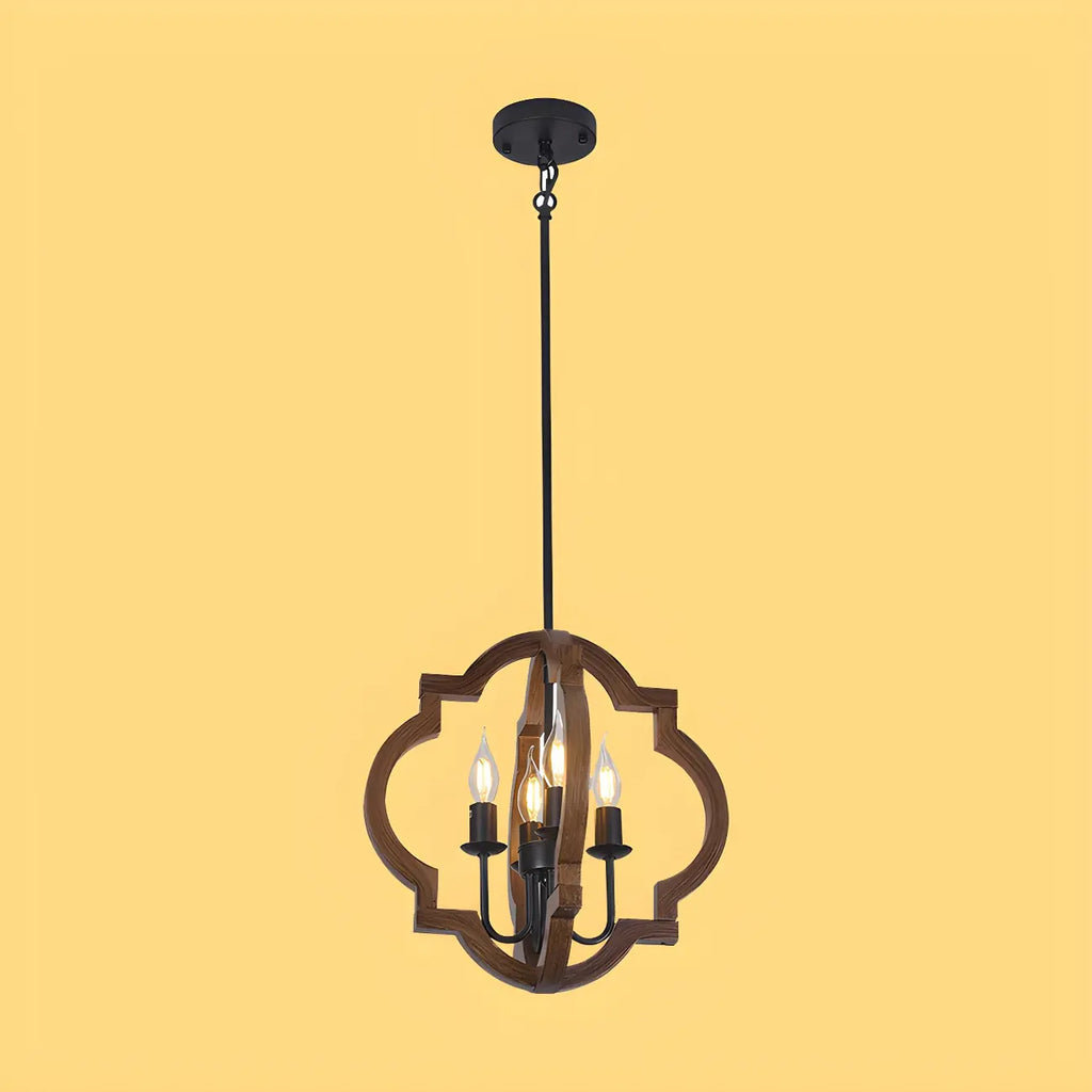 Lustre candélabre industriel réglable en bois brun avec cage