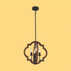 Lustre candélabre industriel réglable en bois brun avec cage