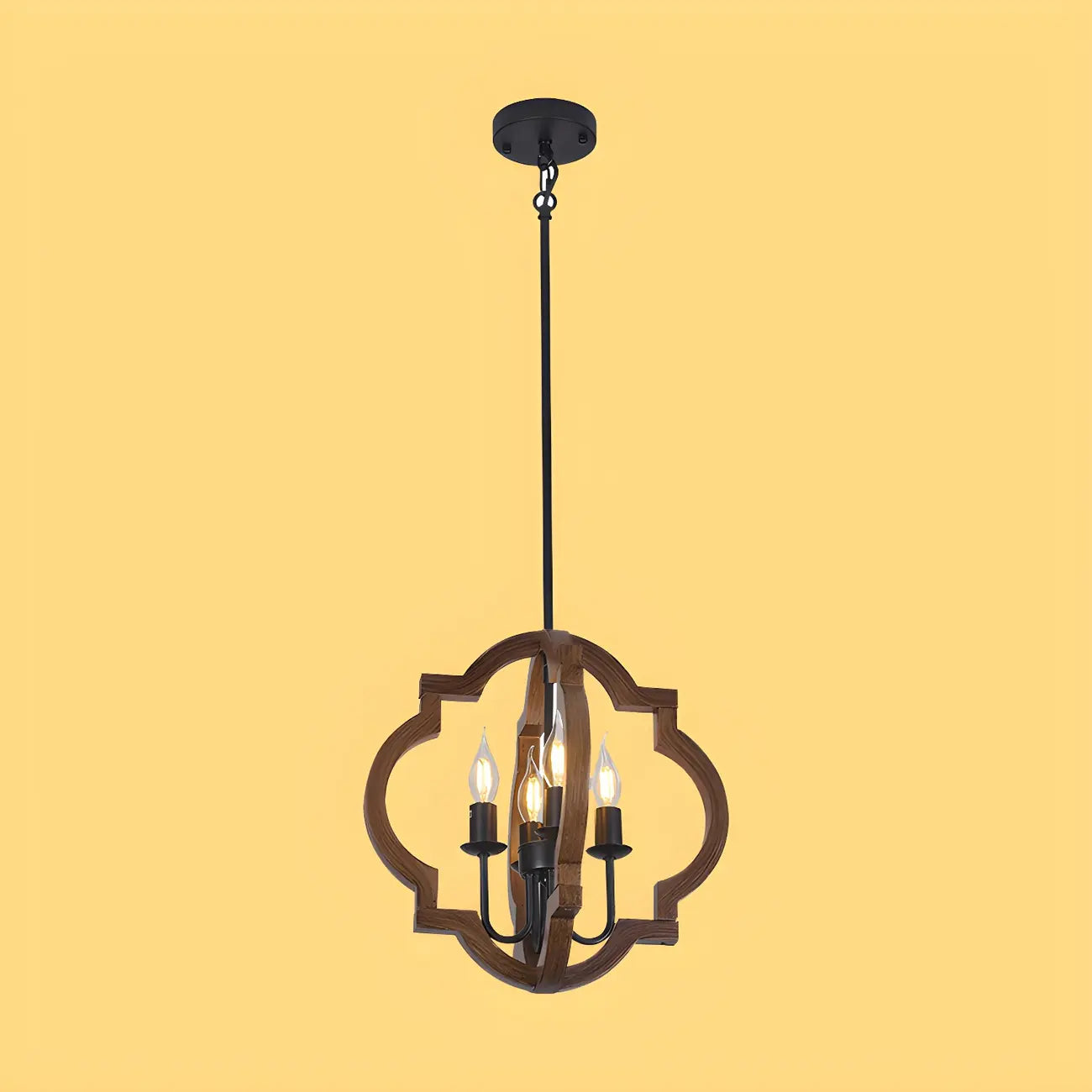 Lustre candélabre industriel réglable en bois brun avec cage