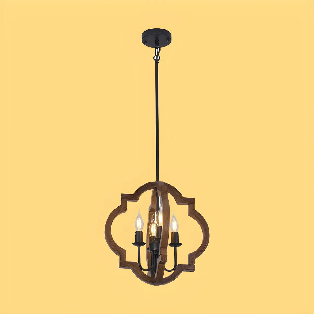 Lustre candélabre industriel réglable en bois brun avec cage