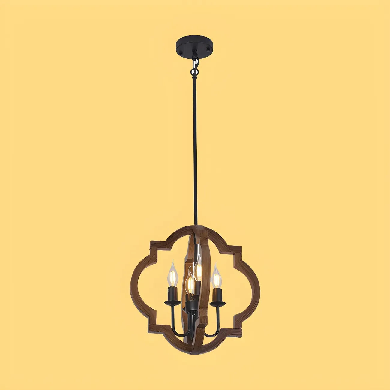 Lustre candélabre industriel réglable en bois brun avec cage