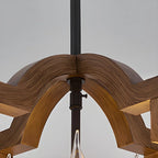 Lustre candélabre industriel réglable en bois brun avec cage