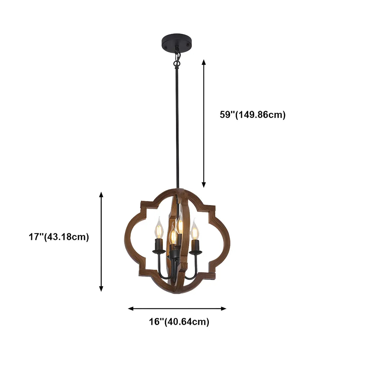 Lustre candélabre industriel réglable en bois brun avec cage