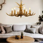 Lustre rustique en résine dorée en forme de bois de cerf