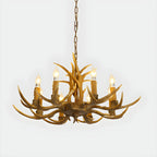 Lustre rustique en résine dorée en forme de bois de cerf