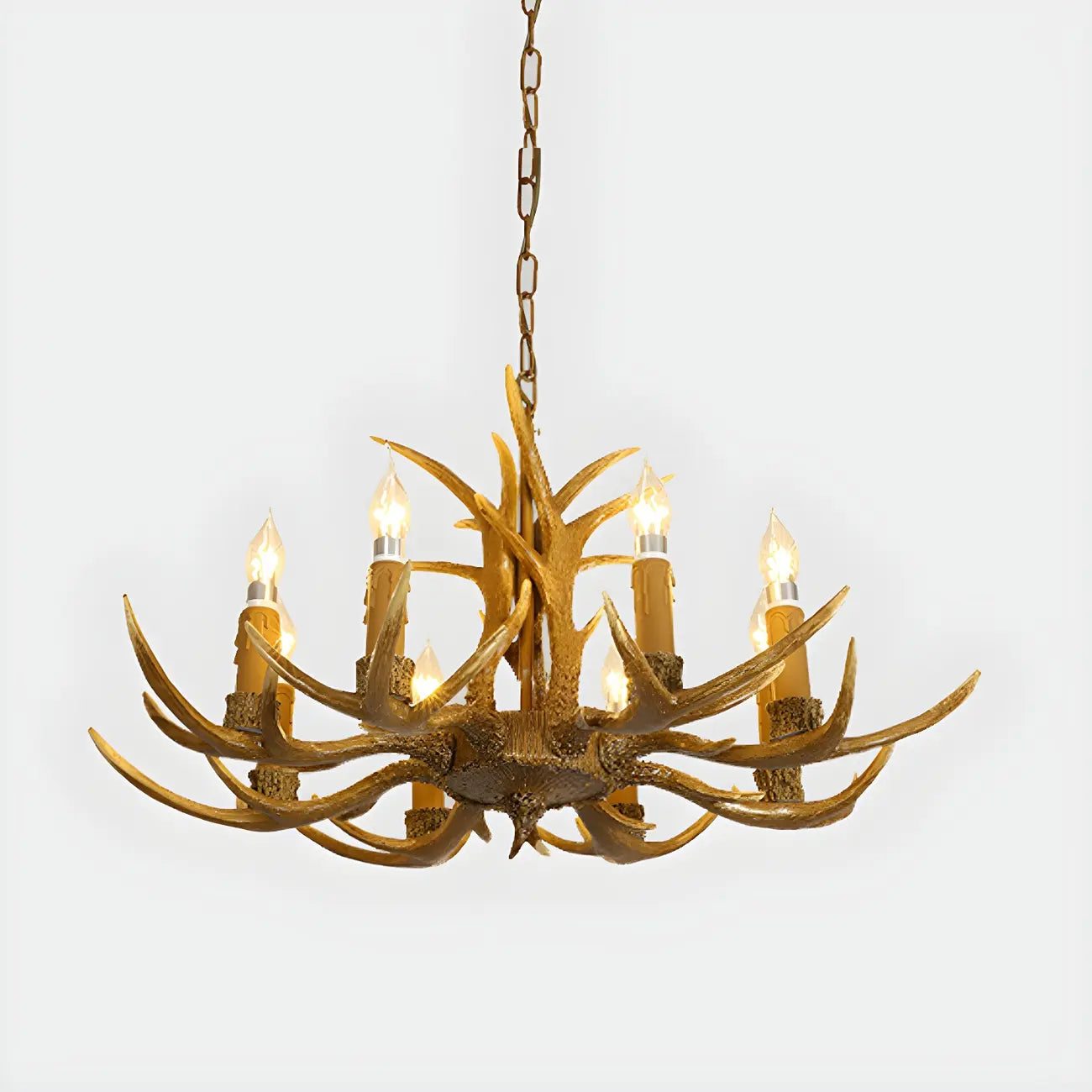 Lustre rustique en résine dorée en forme de bois de cerf