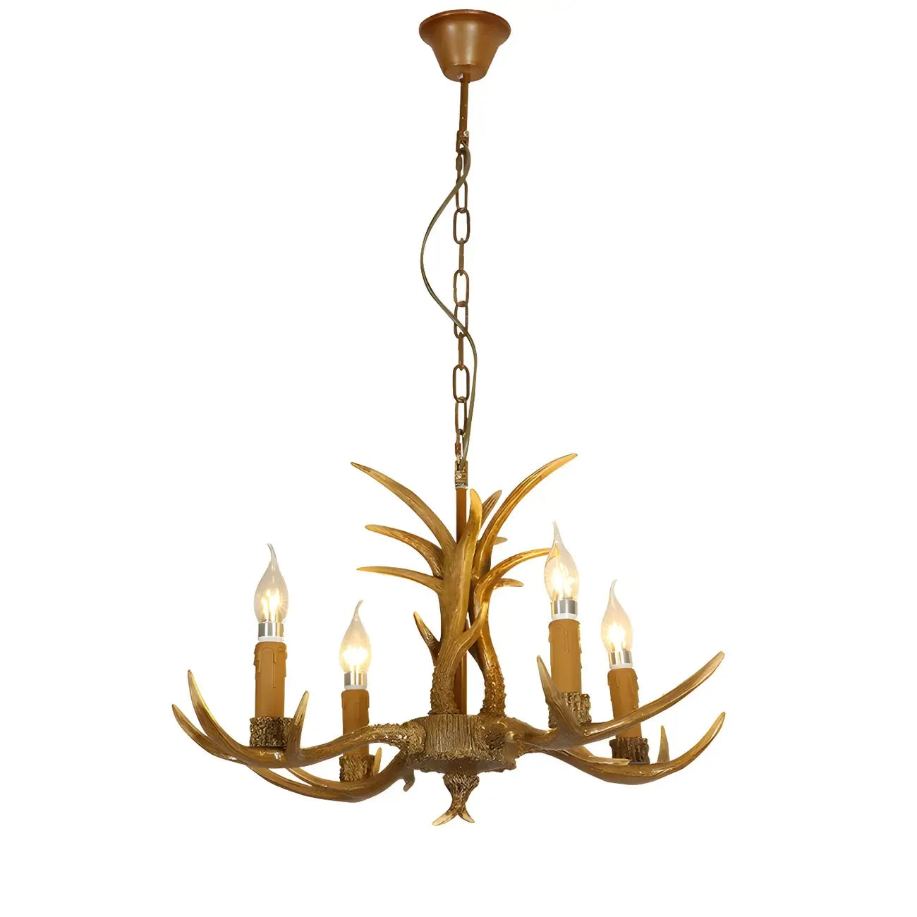 Lustre rustique en résine dorée en forme de bois de cerf