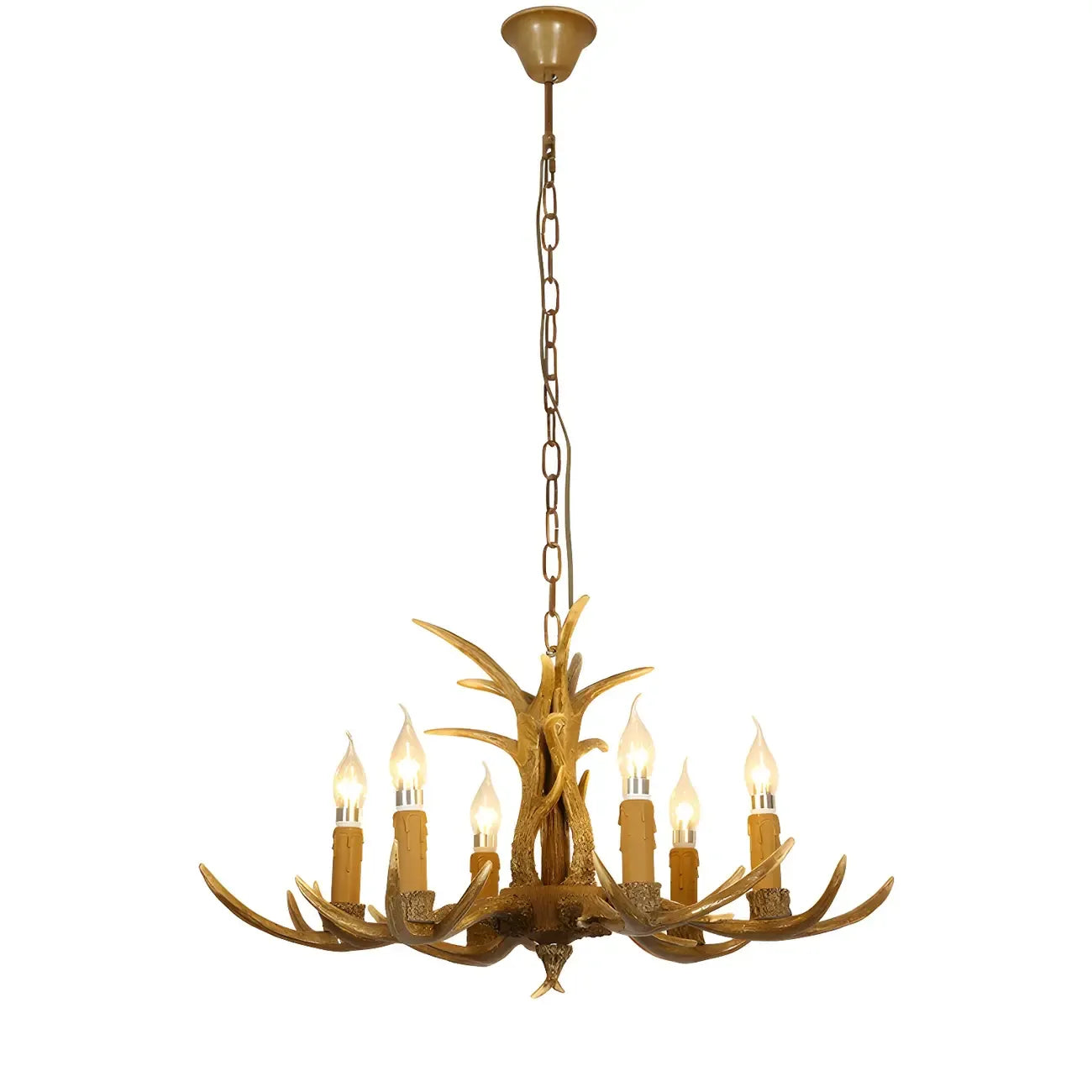 Lustre rustique en résine dorée en forme de bois de cerf