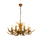 Lustre rustique en résine dorée en forme de bois de cerf