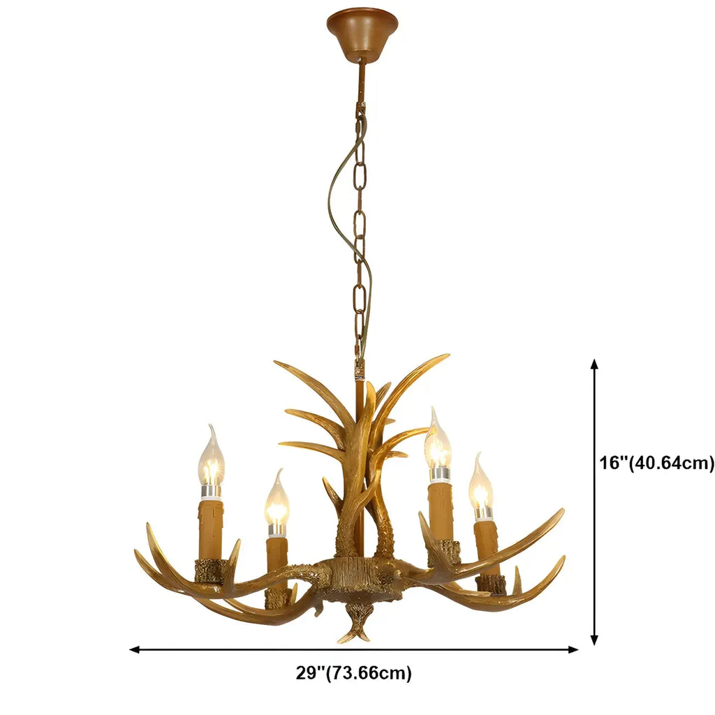 Lustre rustique en résine dorée en forme de bois de cerf