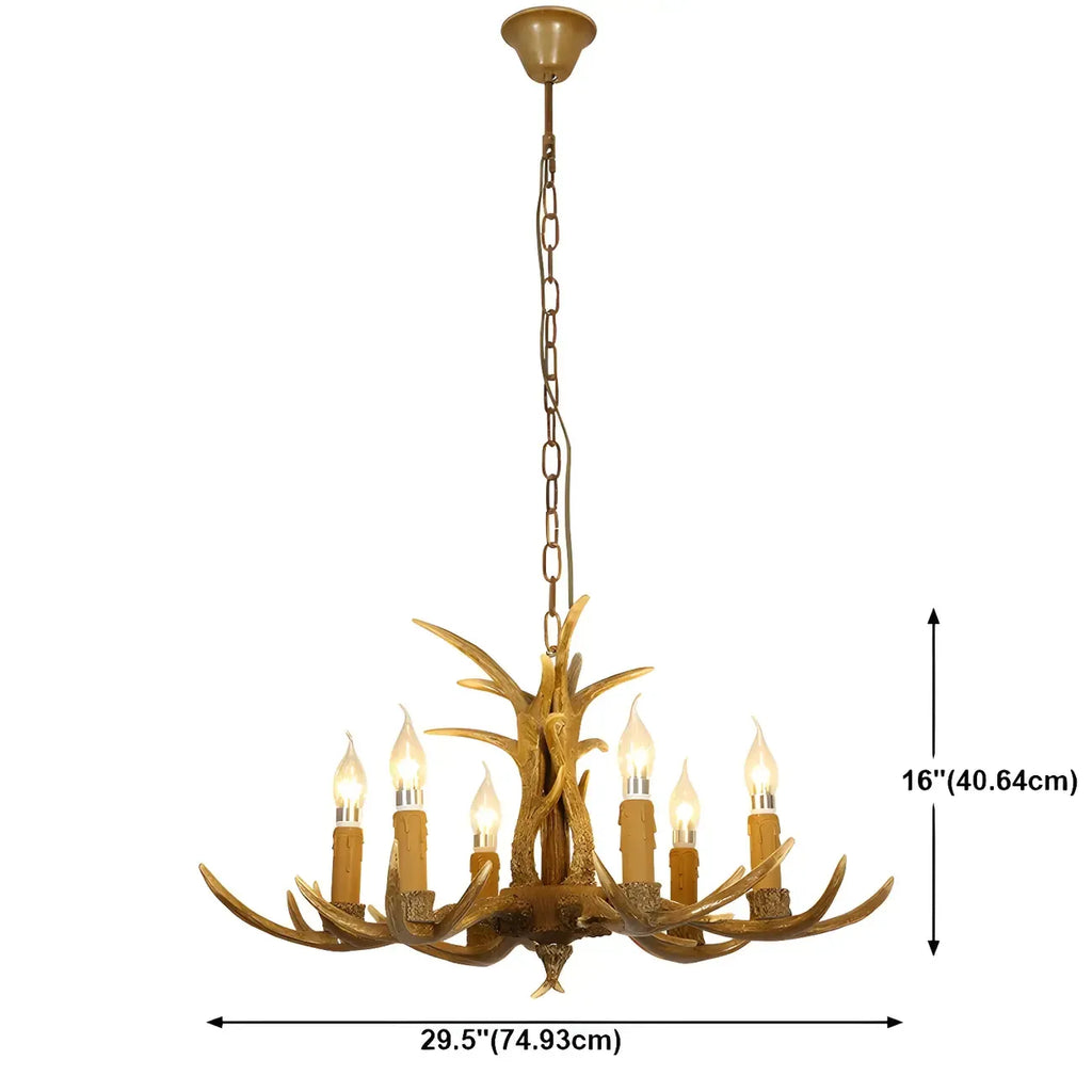 Lustre rustique en résine dorée en forme de bois de cerf