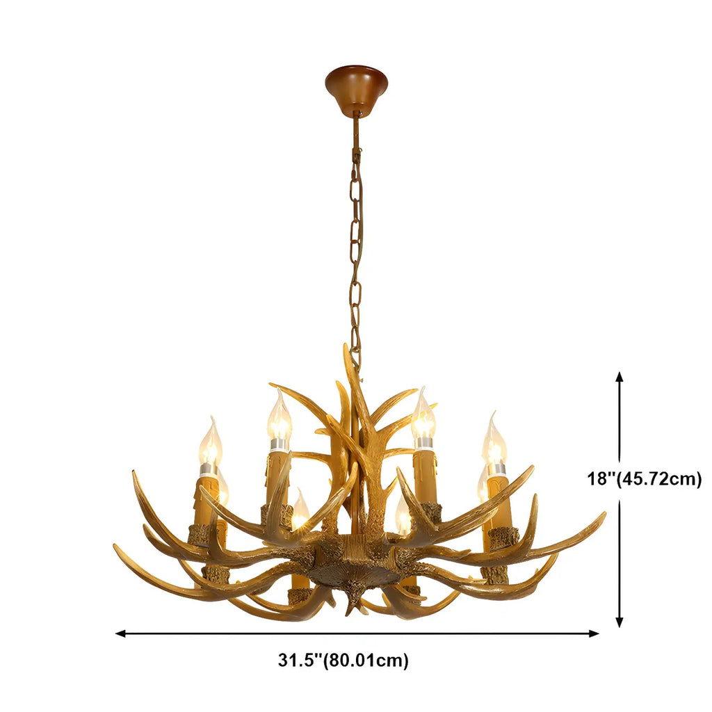 Lustre rustique en résine dorée en forme de bois de cerf