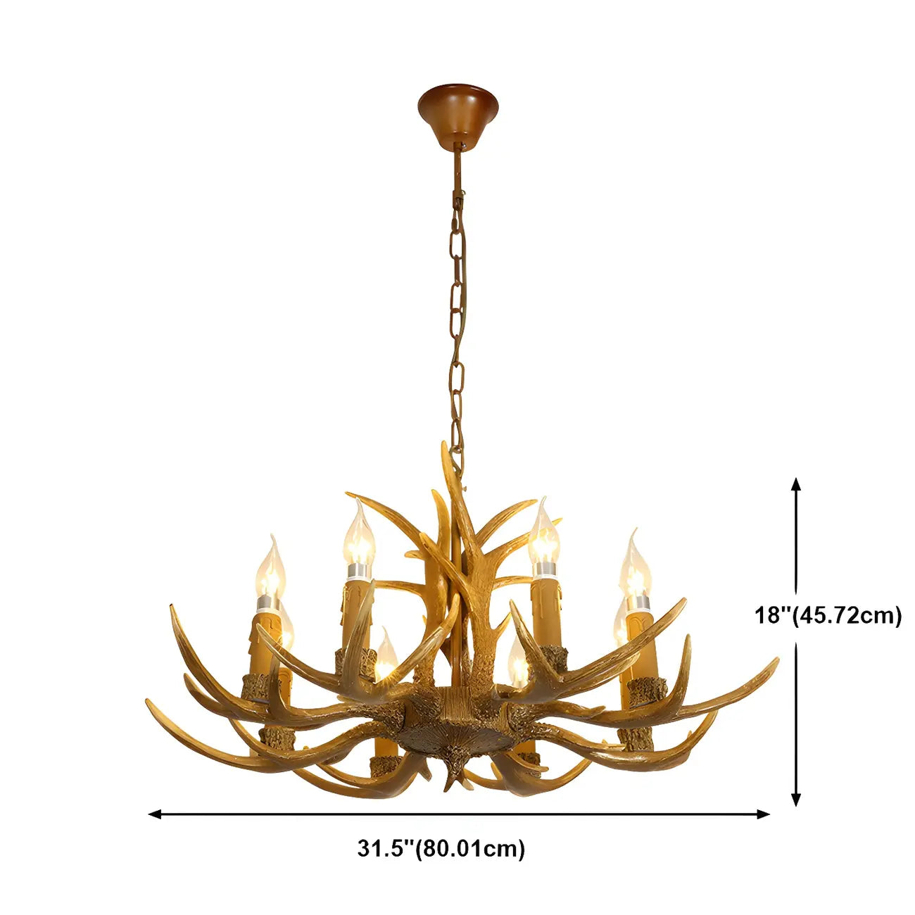 Lustre rustique en résine dorée en forme de bois de cerf