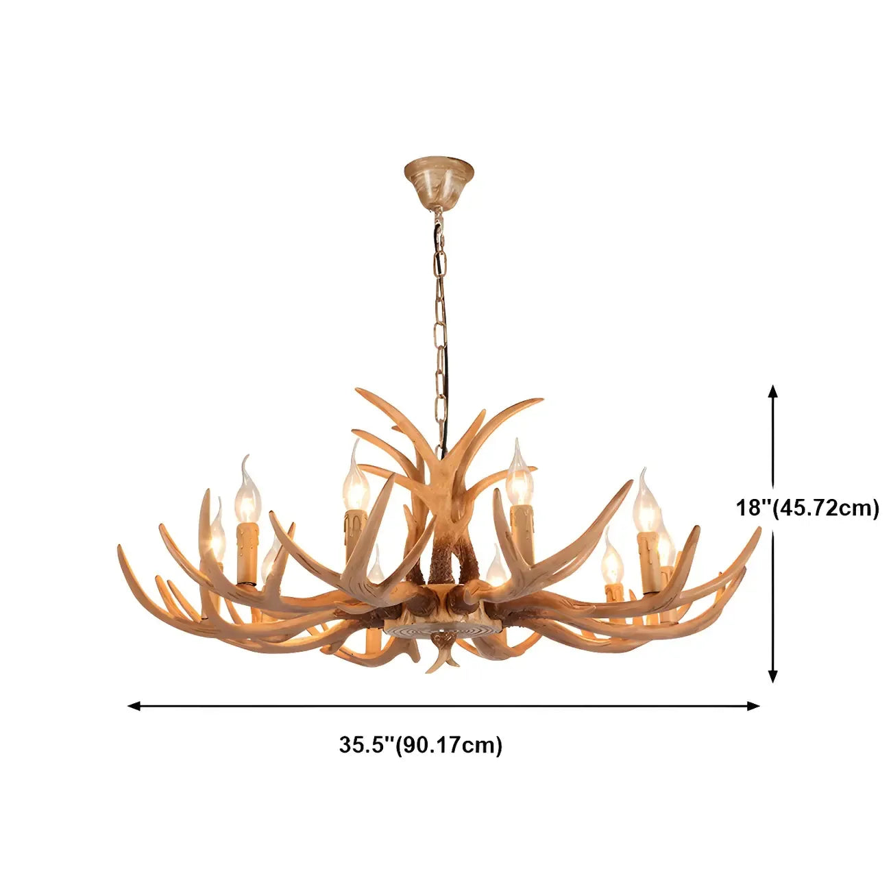 Lustre rustique en résine dorée en forme de bois de cerf