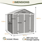 Abri de jardin en résine plastique tout temps avec plancher, dimensions : 1,83 m x 1,22 m / 1,83 m x 2,44 m / 2,44 m x 1,83 m / 2,44 m x 3,05 m.