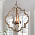 Lustre candélabre classique traditionnel en bois à quatre lobes