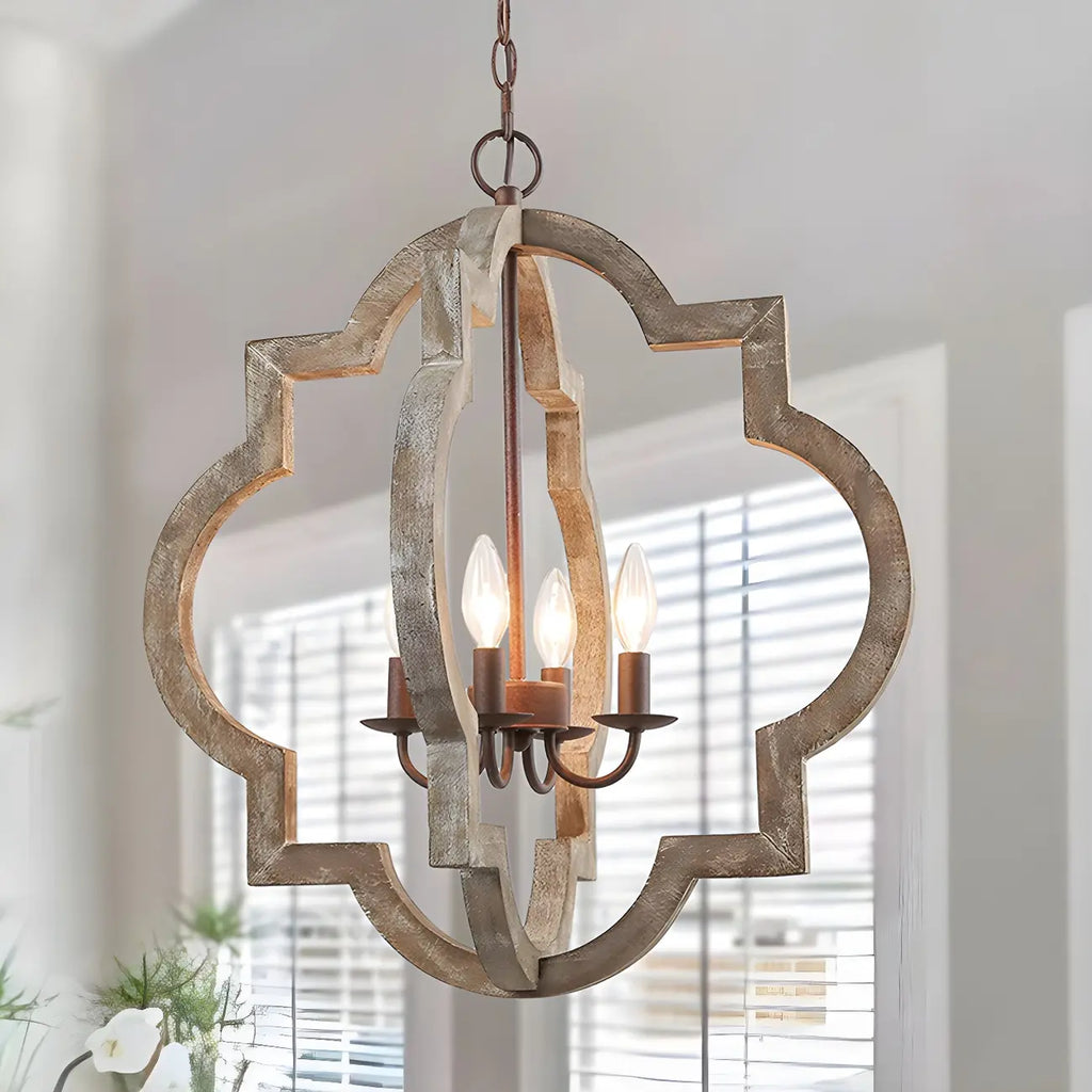 Lustre candélabre classique traditionnel en bois à quatre lobes
