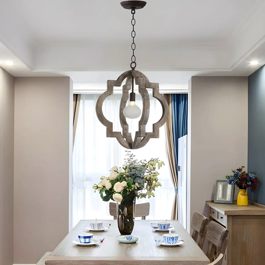 Lustre candélabre classique traditionnel en bois à quatre lobes