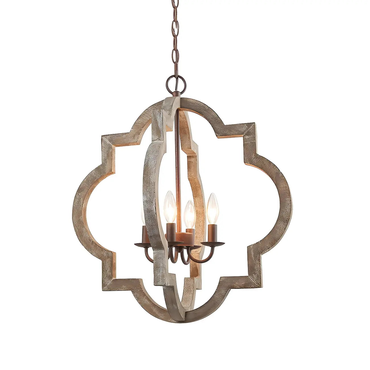 Lustre candélabre classique traditionnel en bois à quatre lobes