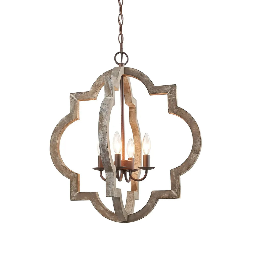 Lustre candélabre classique traditionnel en bois à quatre lobes