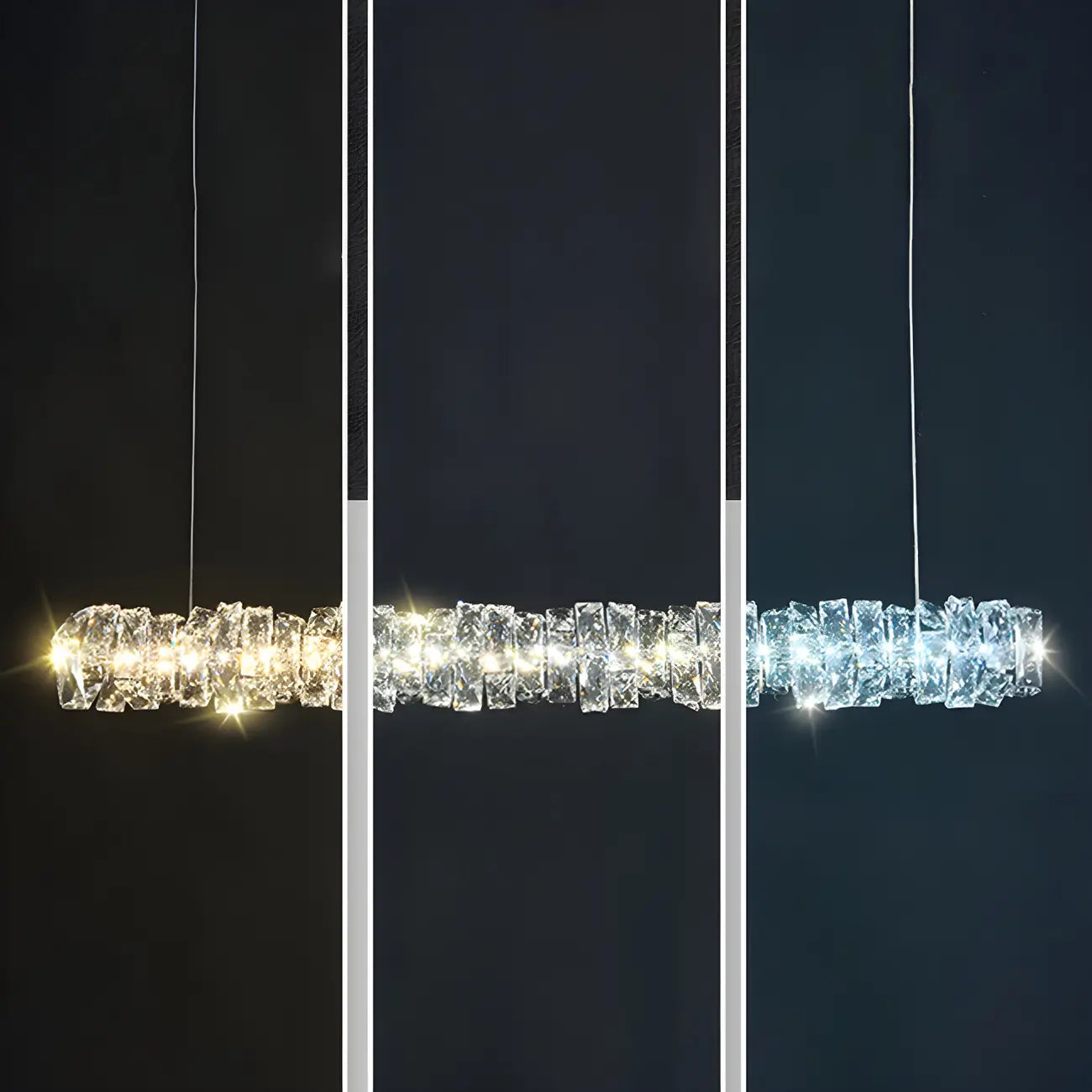 Suspension surdimensionnée moderne à intensité variable en acier et cristal pour îlot central