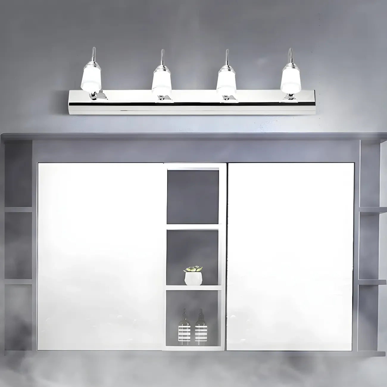 Applique murale moderne chromée à DEL pour salle de bain avec abat-jour blanc