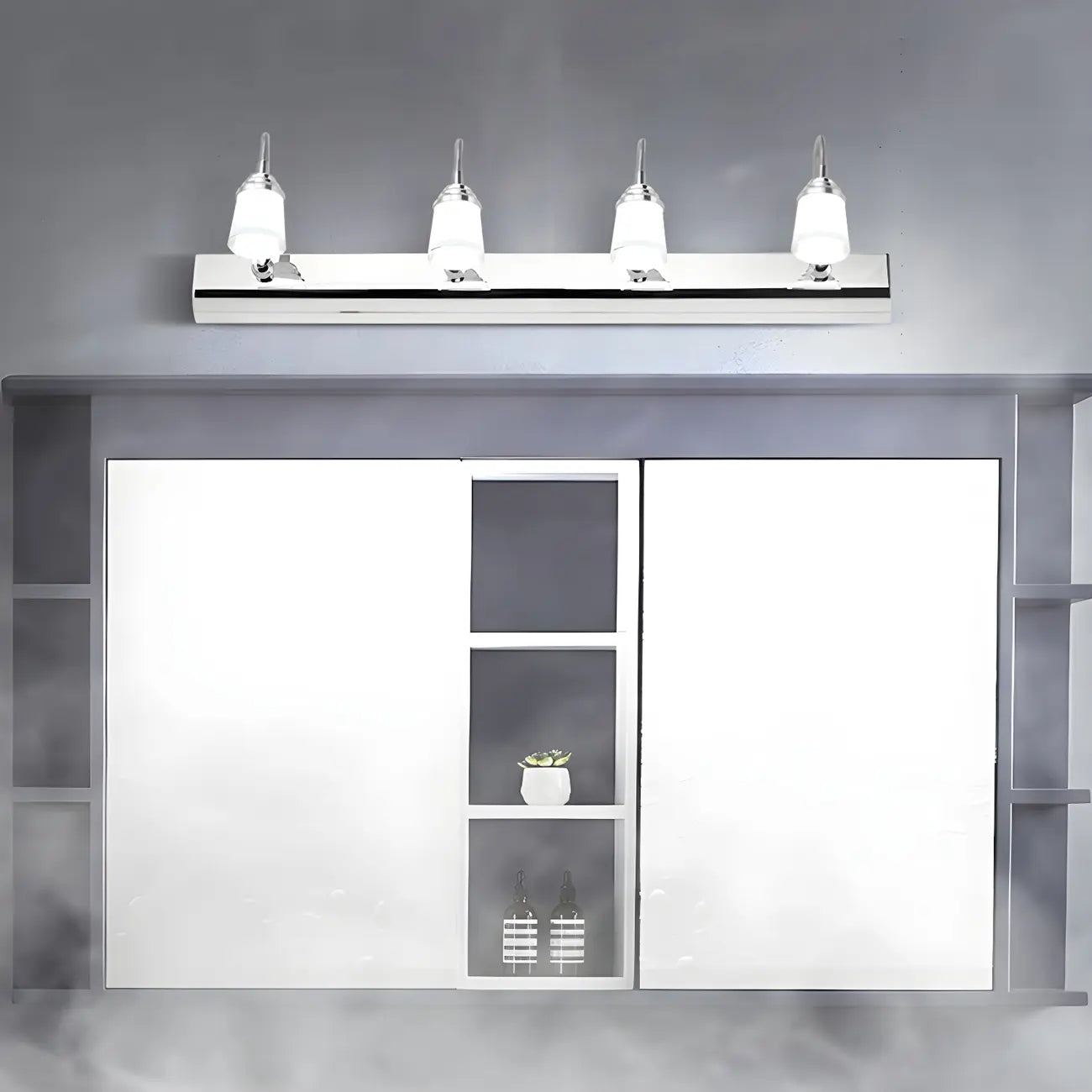 Applique murale moderne chromée à DEL pour salle de bain avec abat-jour blanc