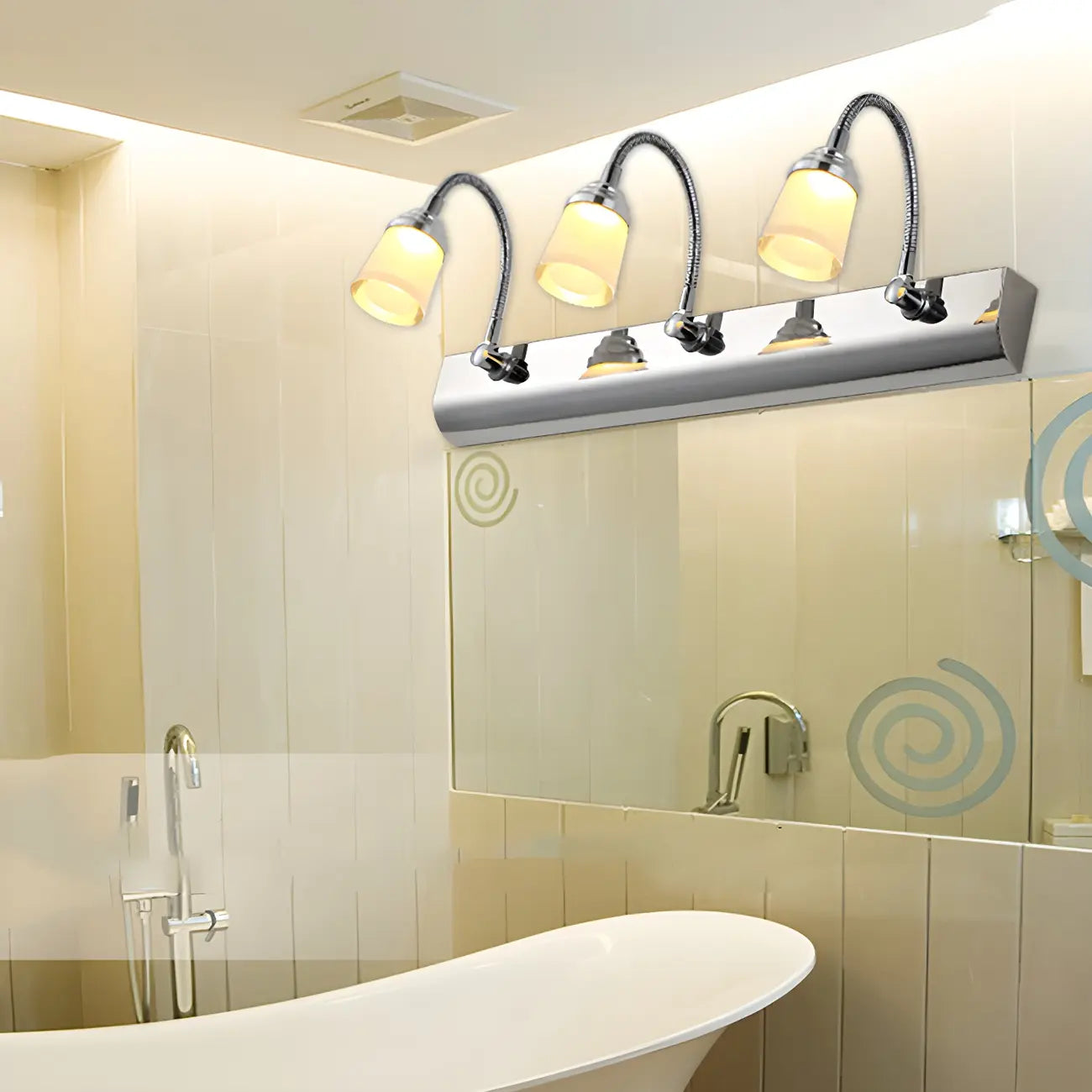 Applique murale moderne chromée à DEL pour salle de bain avec abat-jour blanc