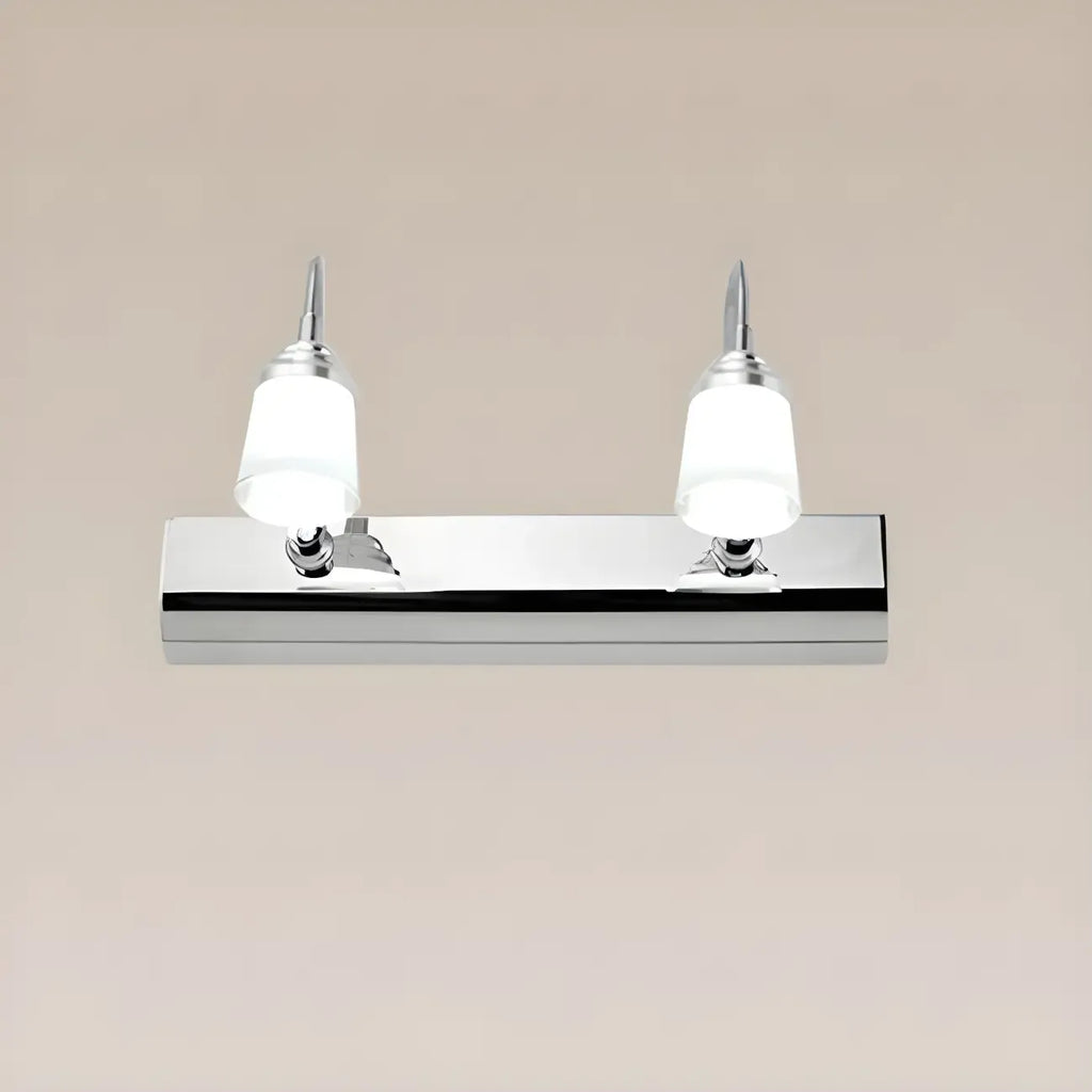 Applique murale moderne chromée à DEL pour salle de bain avec abat-jour blanc