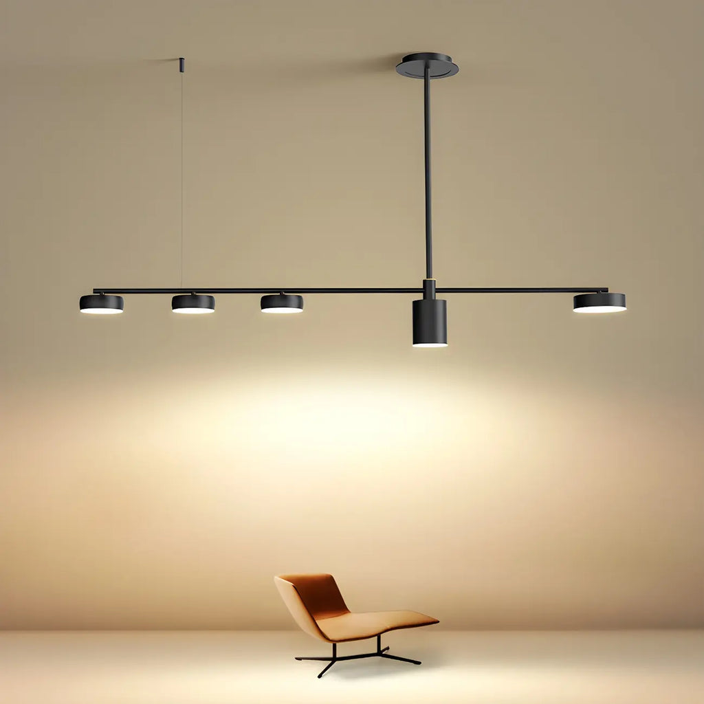 Luminaire linéaire noir moderne et réglable pour îlot de cuisine
