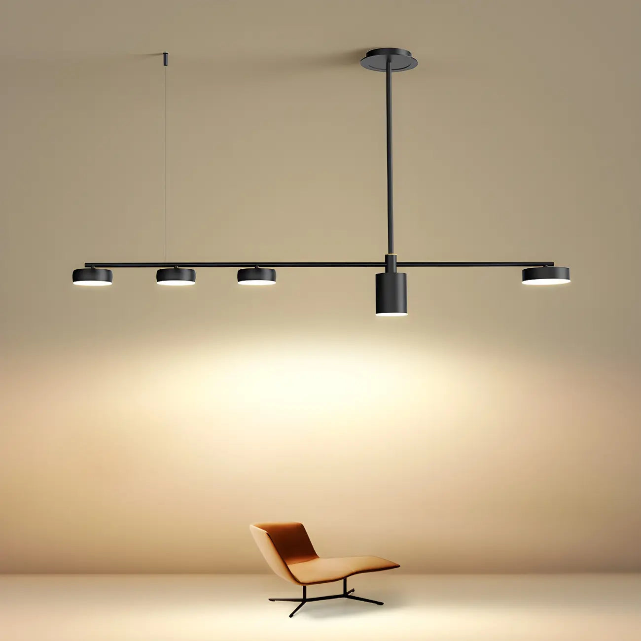 Luminaire linéaire noir moderne et réglable pour îlot de cuisine