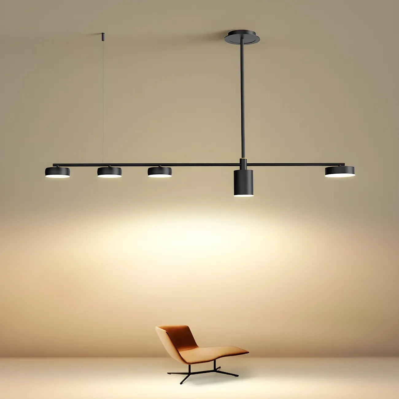 Luminaire linéaire noir moderne et réglable pour îlot de cuisine