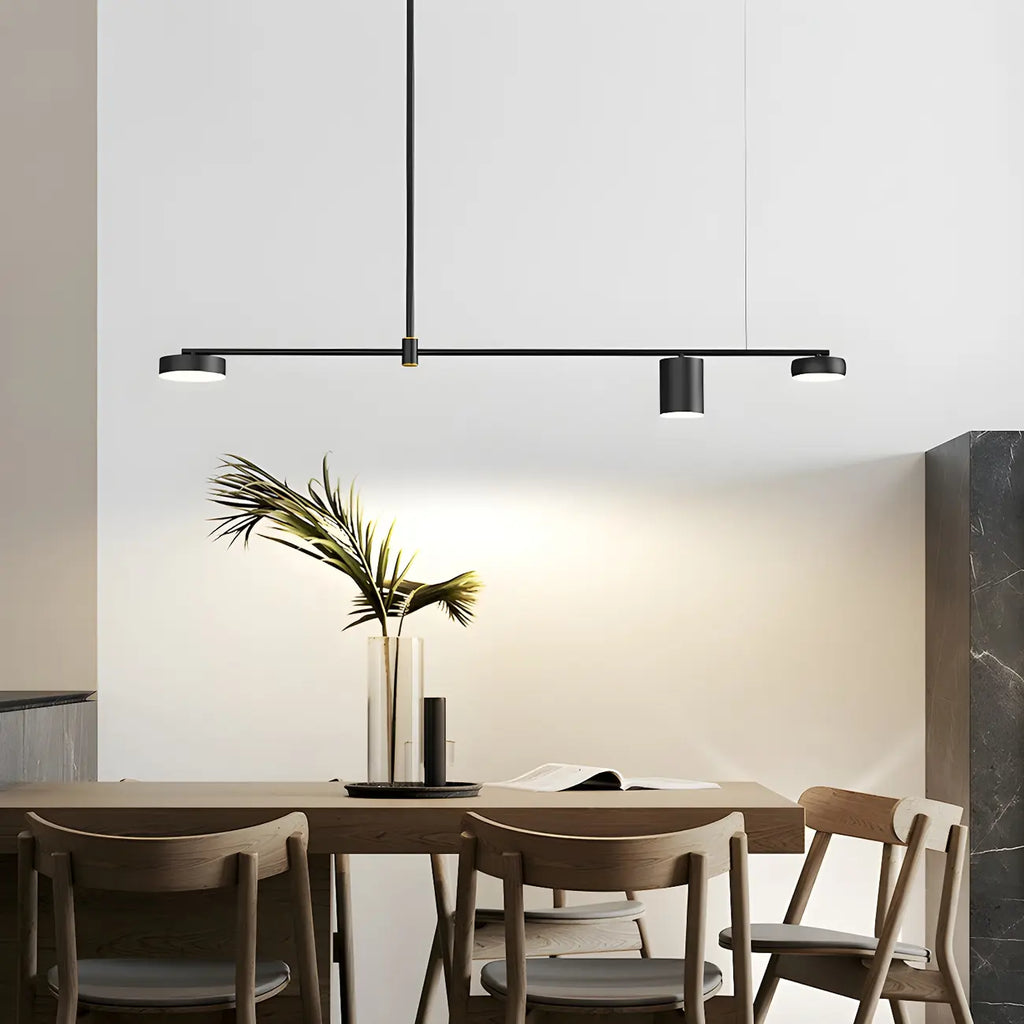 Luminaire linéaire noir moderne et réglable pour îlot de cuisine