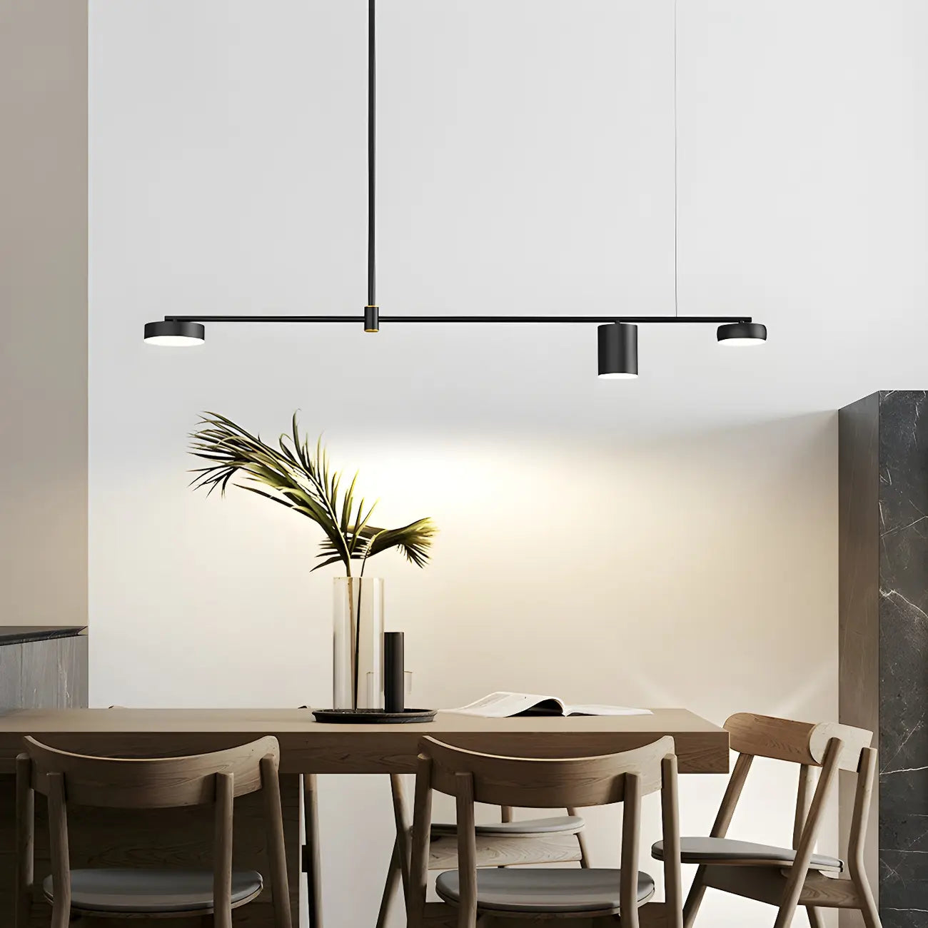 Luminaire linéaire noir moderne et réglable pour îlot de cuisine