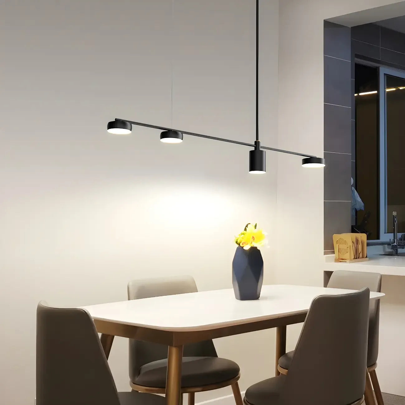 Luminaire linéaire noir moderne et réglable pour îlot de cuisine