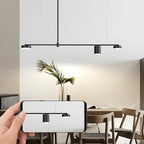 Luminaire linéaire noir moderne et réglable pour îlot de cuisine