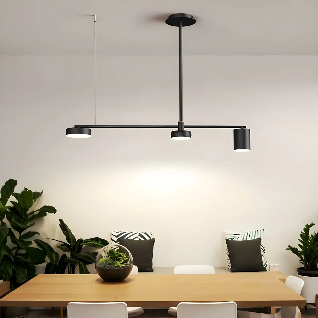 Luminaire linéaire noir moderne et réglable pour îlot de cuisine