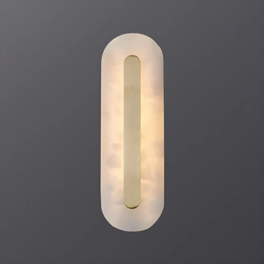 Applique murale ovale moderne en laiton et pierre avec LED à intensité variable pour chambre à coucher