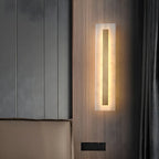 Applique murale ovale moderne en laiton et pierre avec LED à intensité variable pour chambre à coucher