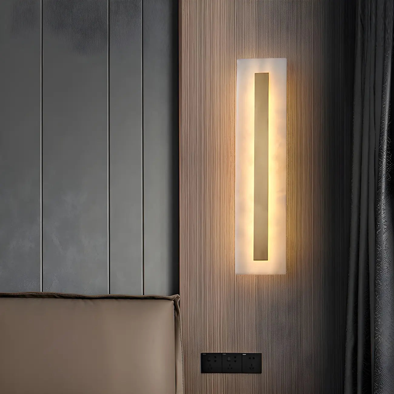 Applique murale ovale moderne en laiton et pierre avec LED à intensité variable pour chambre à coucher