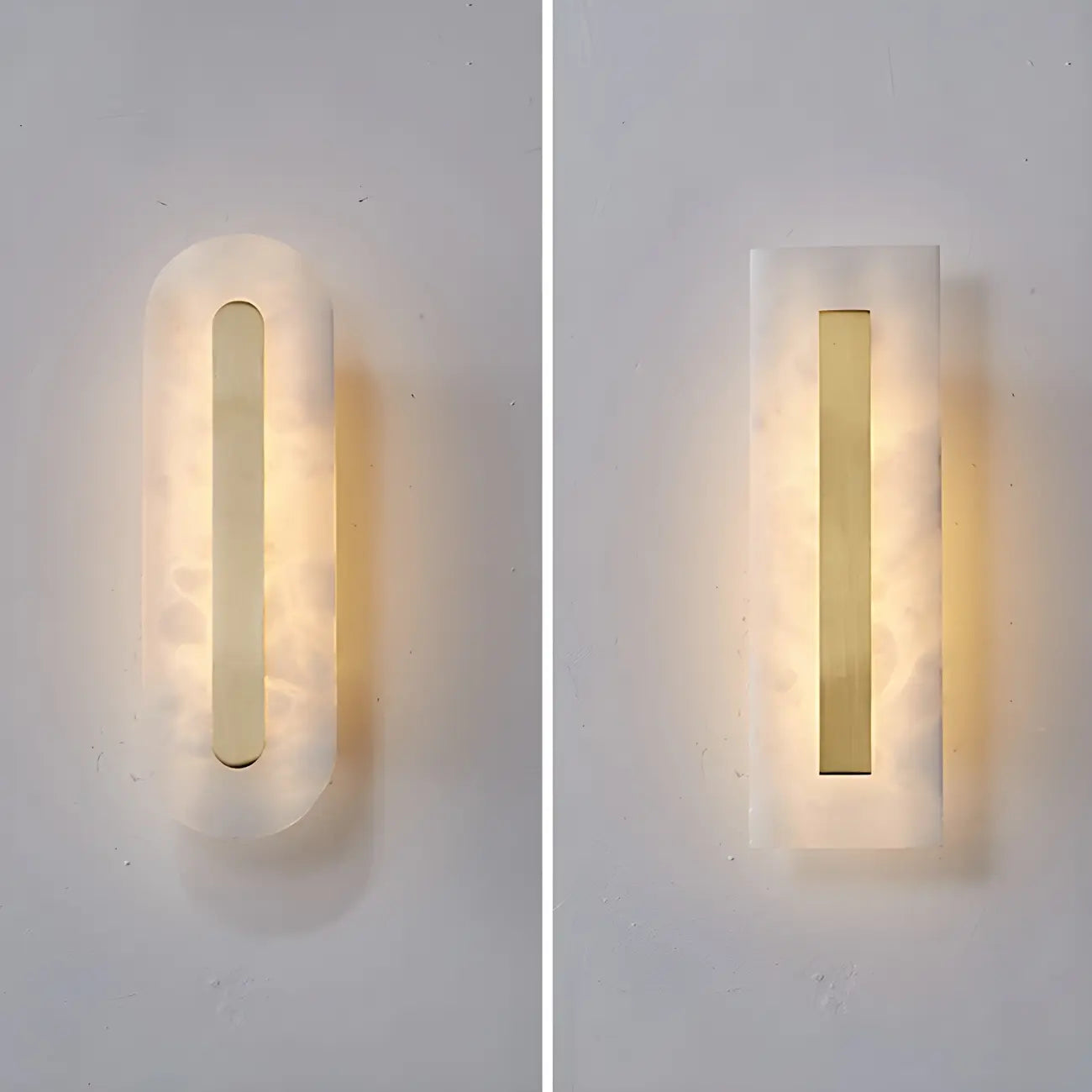 Applique murale ovale moderne en laiton et pierre avec LED à intensité variable pour chambre à coucher