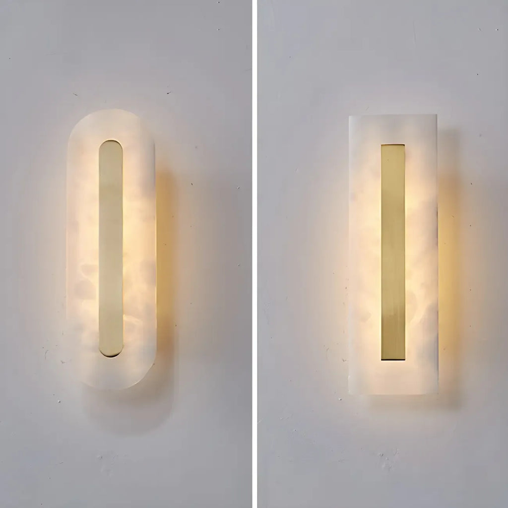 Applique murale ovale moderne en laiton et pierre avec LED à intensité variable pour chambre à coucher