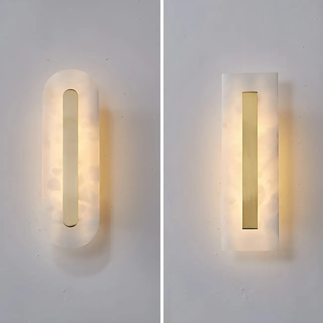 Applique murale ovale moderne en laiton et pierre avec LED à intensité variable pour chambre à coucher