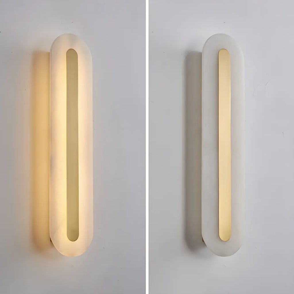 Applique murale ovale moderne en laiton et pierre avec LED à intensité variable pour chambre à coucher